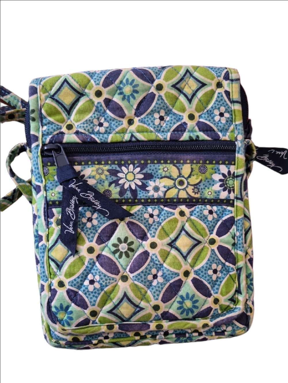 Blue and Green Quilted Floral Geometric Crossbody Purse Bag Cottagecore